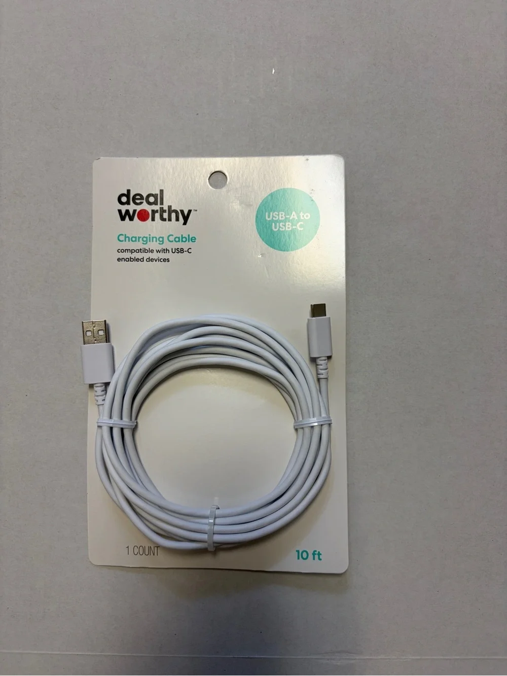 Dealworthy USB-A to USB-C Charging Cable 10 Ft White Fast Charge New